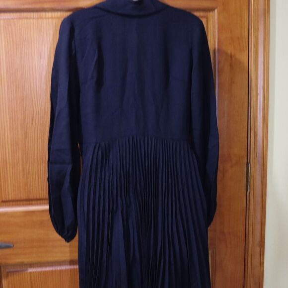 Vintage Black Pleated Mini Shirtdress Zipper Front 60s 70s Chic Academic - Picture 11 of 13